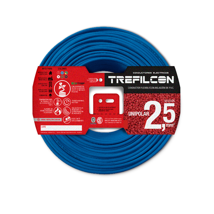 Cable Unipolar 1x2,50mm TREF Celeste x100m