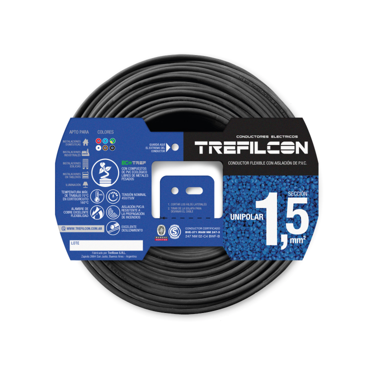 Cable Unipolar 1x1,50mm TREF Negro x25m