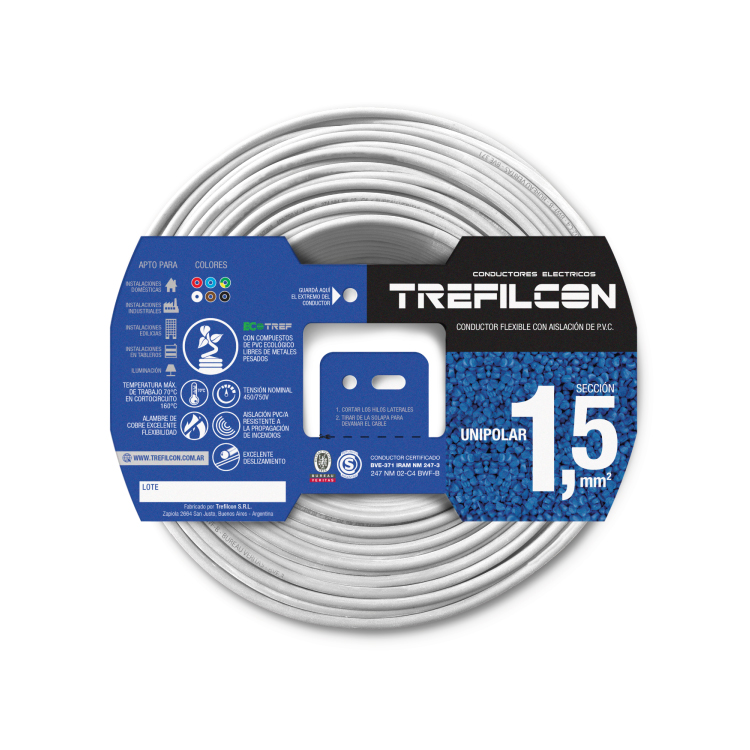 Cable Unipolar 1x1,50mm TREF Blanco x100m