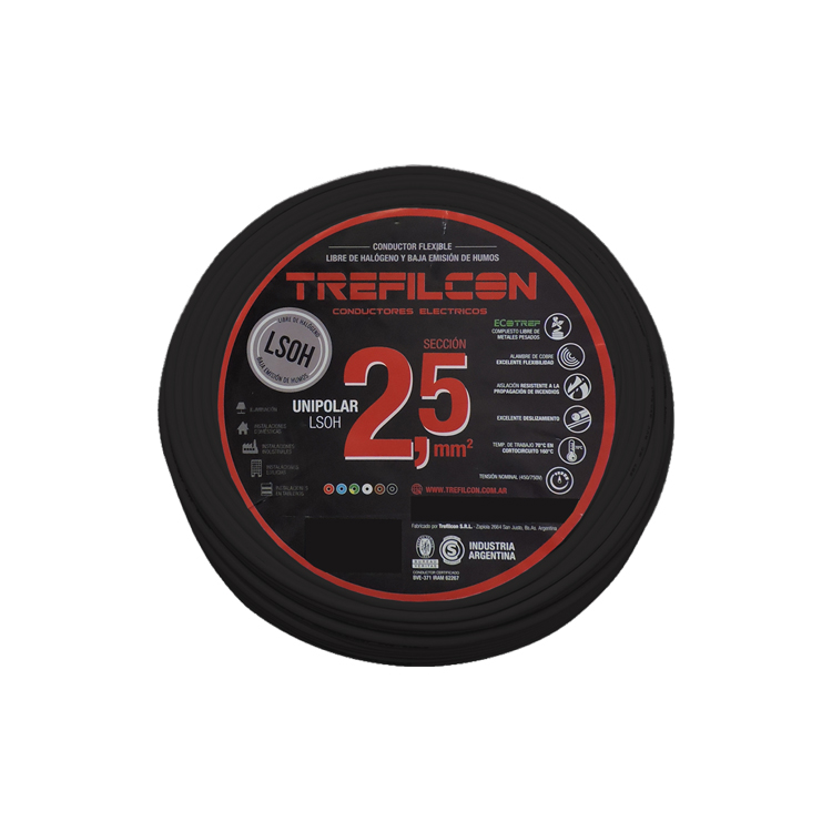 Cable LSOH Unipolar 1x2,50mm TREF Negro x25m