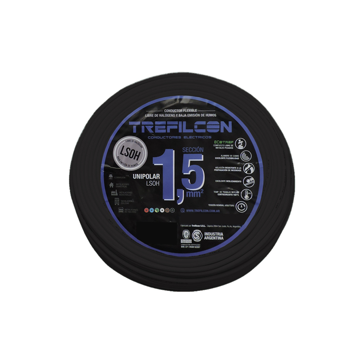 Cable LSOH Unipolar 1x1,50mm TREF Negro x50m