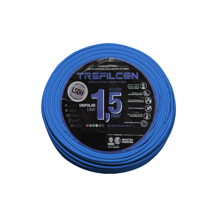 Cable LSOH Unipolar 1x1,50mm TREF Celeste x50m