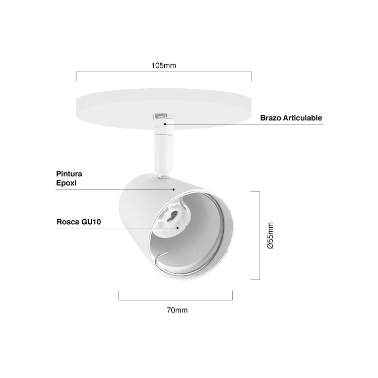  Aplique Ø10,5cm Móvil Blanco Cabezal 5,5x7cm 1 Luz GU10