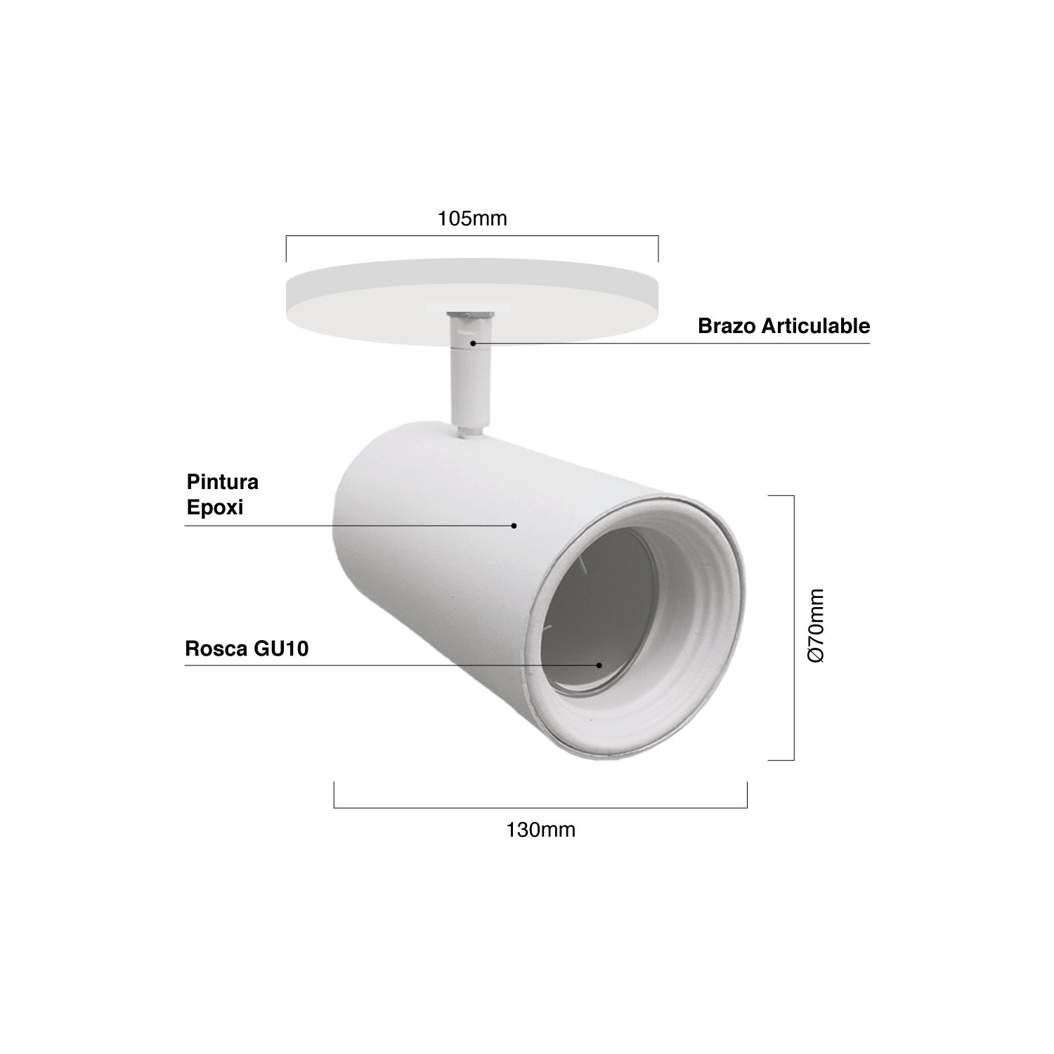 Aplique Ø10,5cm Móvil Blanco Cabezal 7x13cm 1 Luz GU10