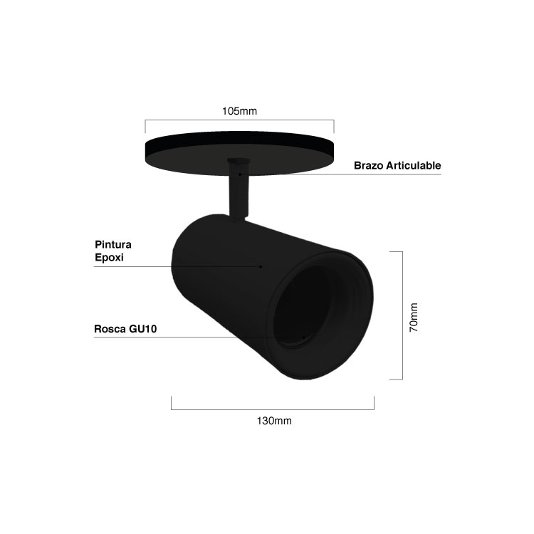 Aplique Ø10,5cm Móvil Negro Cabezal 7x13cm 1 Luz GU10