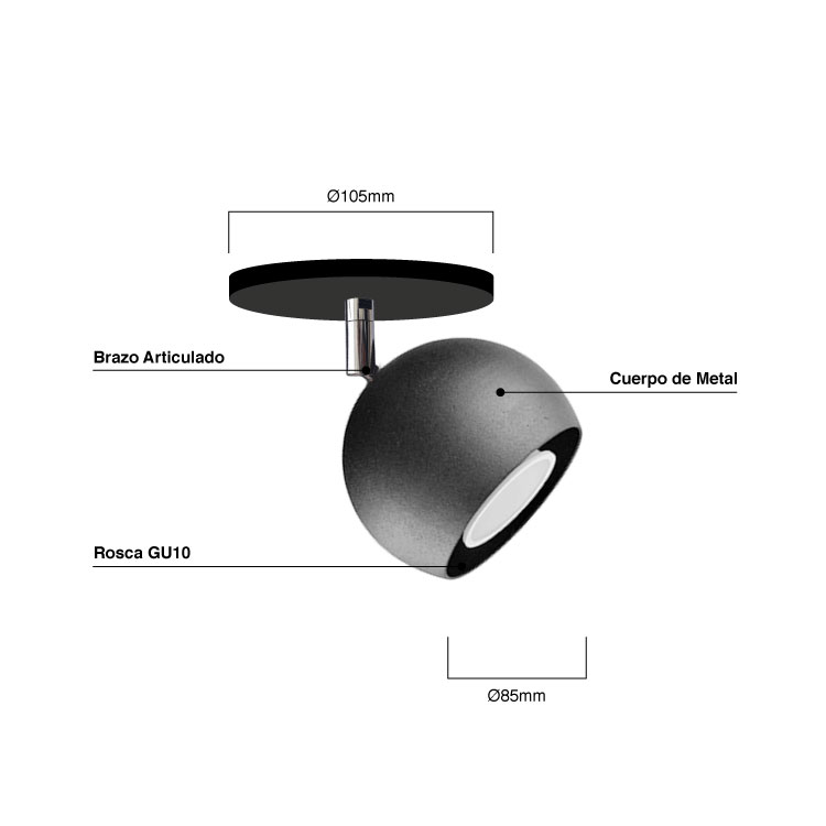 Lampara Colgante Mini Balloon Ø 10 cm Negro para 1 luz GU10