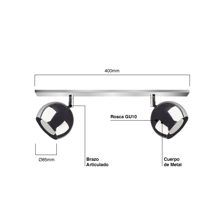 Lampara Colgante Mini Balloon Ø 10 cm Cromado para 2 luces GU10