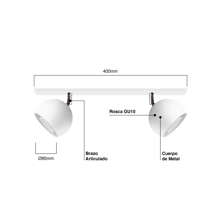 Lampara Colgante Mini Balloon Ø 10 cm Blanco para 2 luces GU10