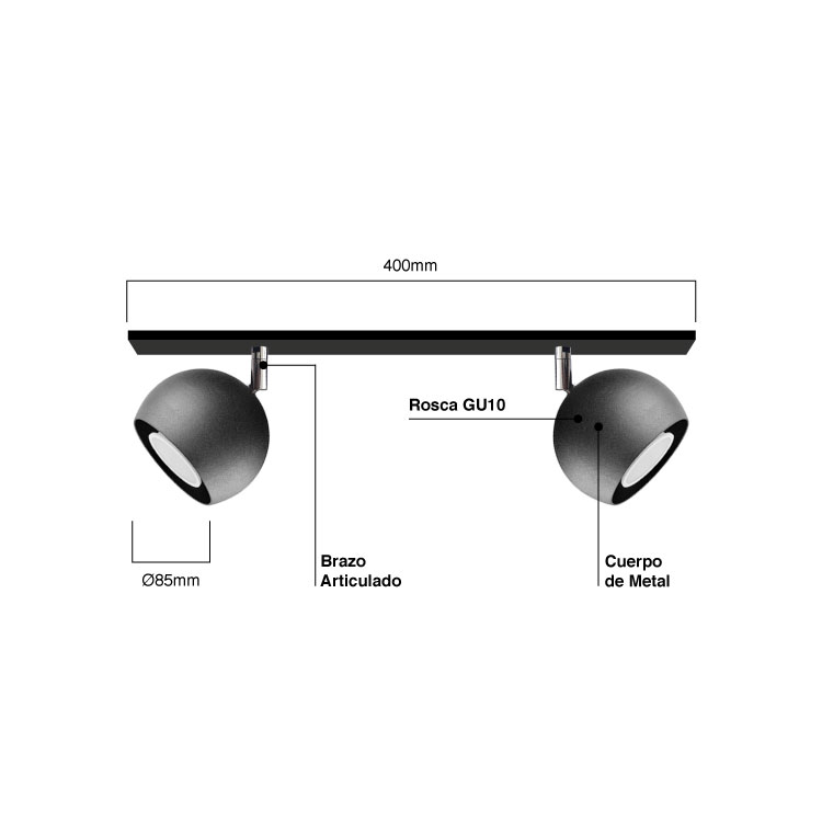 Lampara Colgante Mini Balloon Ø 10 cm Negro para 2 luces GU10