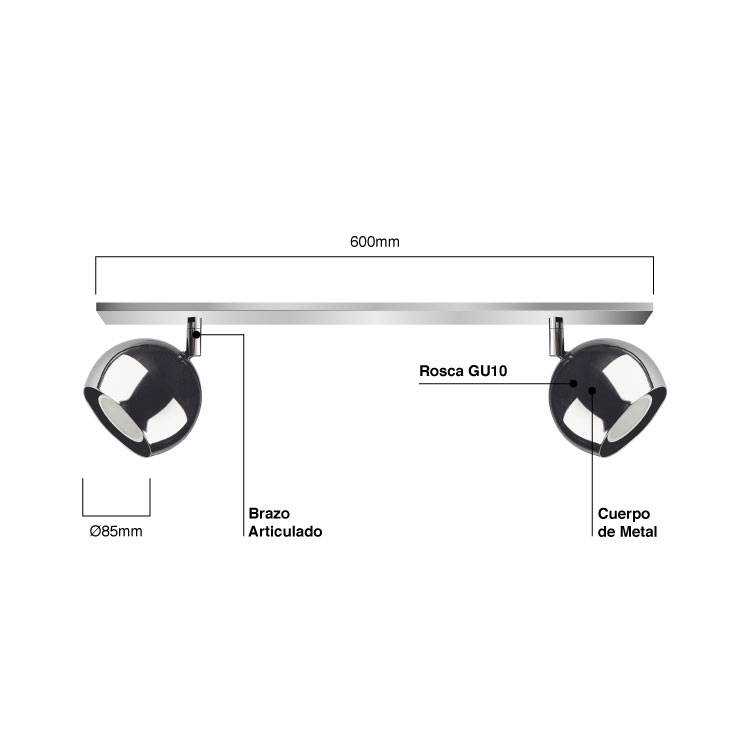Lampara Colgante Mini Balloon Ø 10 cm Cromado para 2 luces GU10