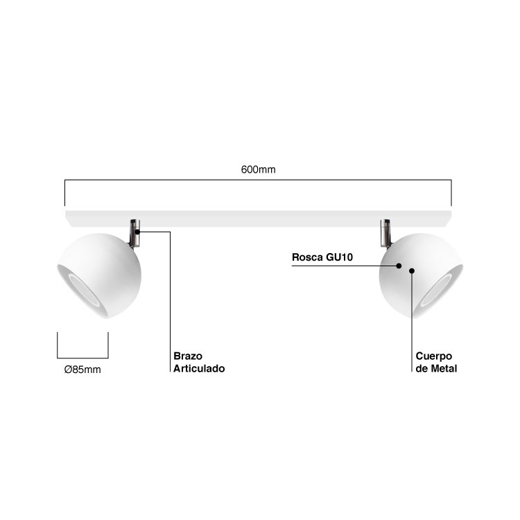 Lampara Colgante Mini Balloon Ø 10 cm Blanco para 2 luces GU10