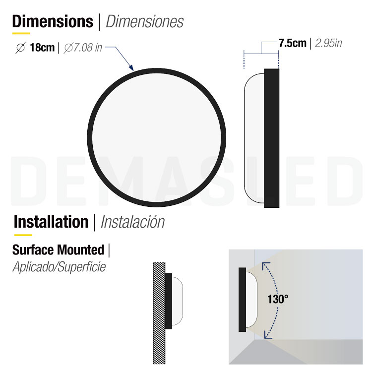 Aplique LED Exterior de Pared Redondo 12W IP65 Negro 18cm 220V Blanco Neutro