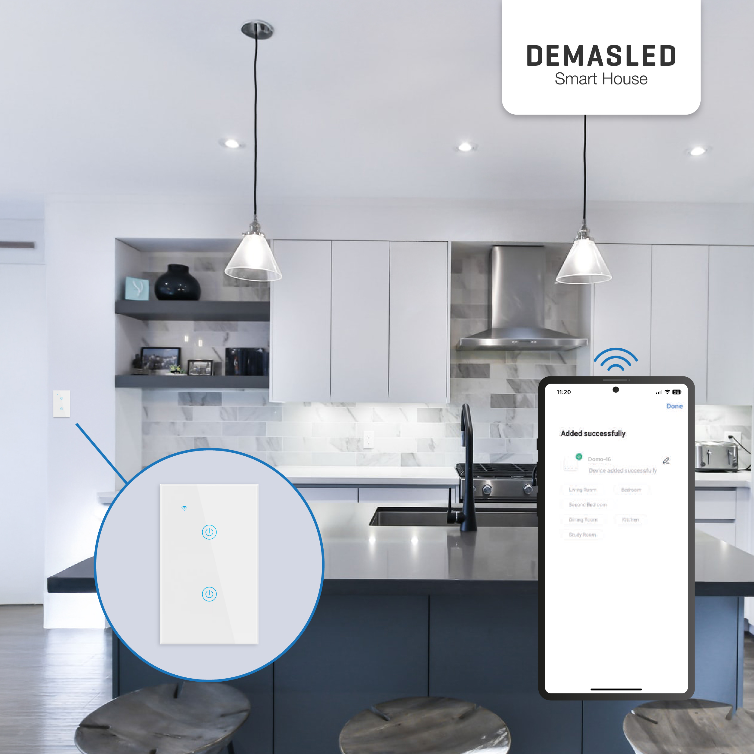 Tecla Smart de Pared Táctil 2 Canales 600W Blanco