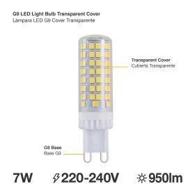 Lámpara LED G9 7W Cover Transparente Blanco Cálido 3500°K 220-240VAC