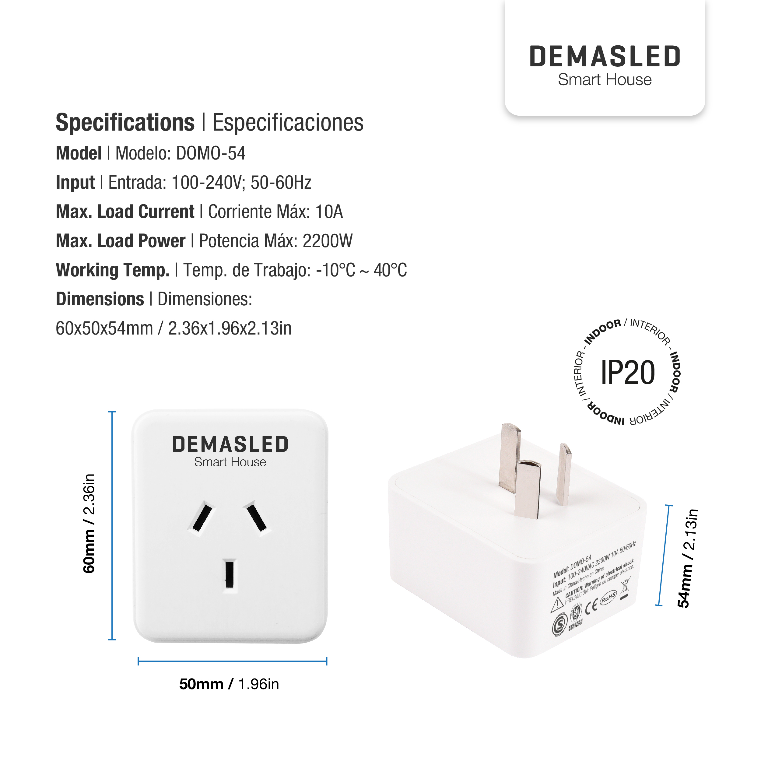 Tomacorriente Enchufe Smart WIFI Monitoreo de Consumo 10A,