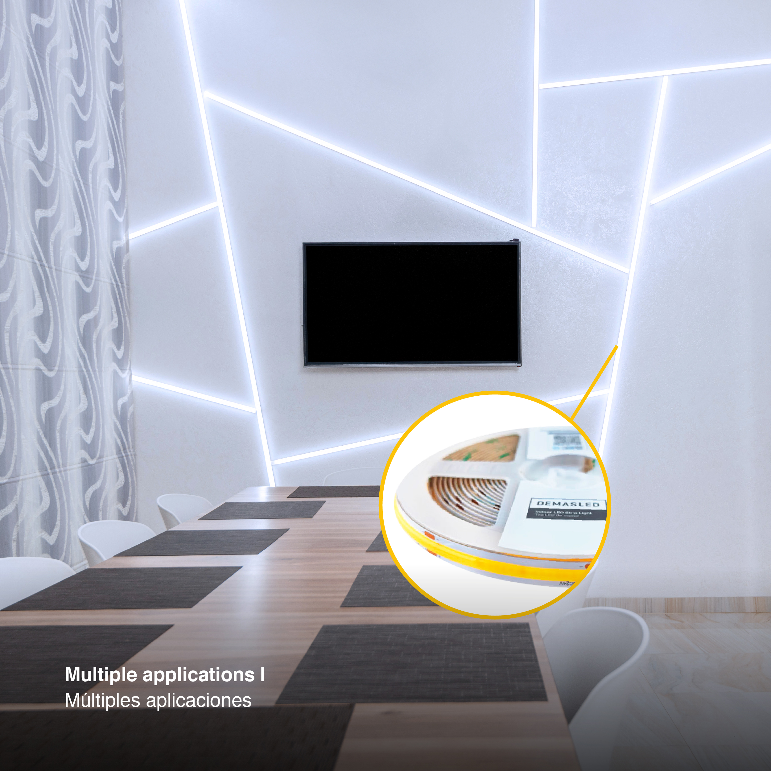 Tira LED COB 24V 15W/m Blanco Frío 1700lm/m 528 LEDs/m, 10mm PCB IP33 x 5m