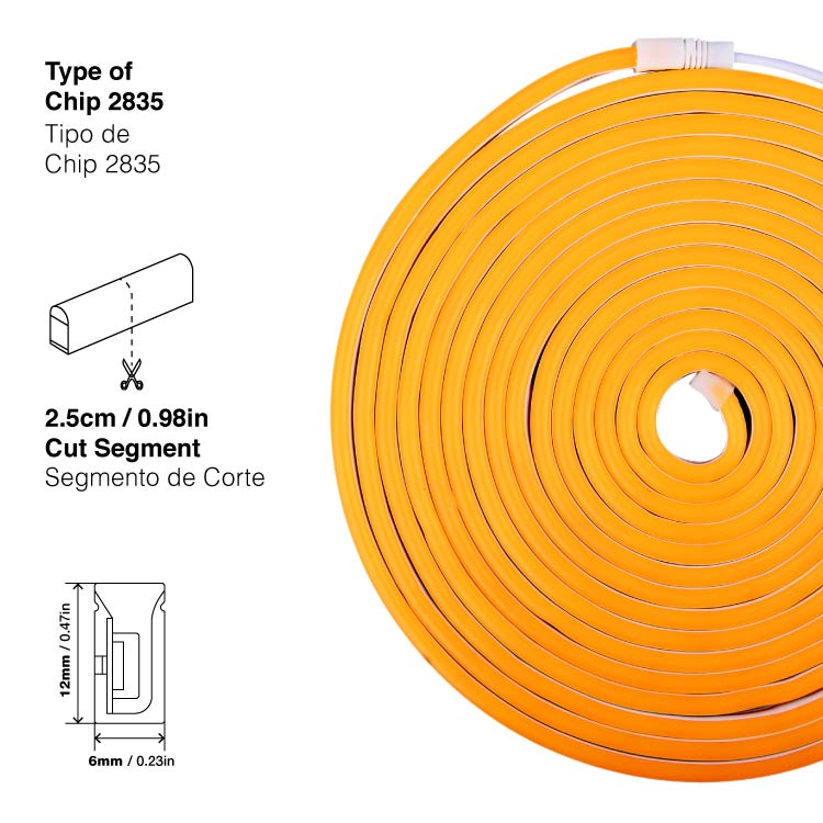 Tira LED de Neón SMD2835 IP67 12V 6W/m Naranja 120 LED/m 5m