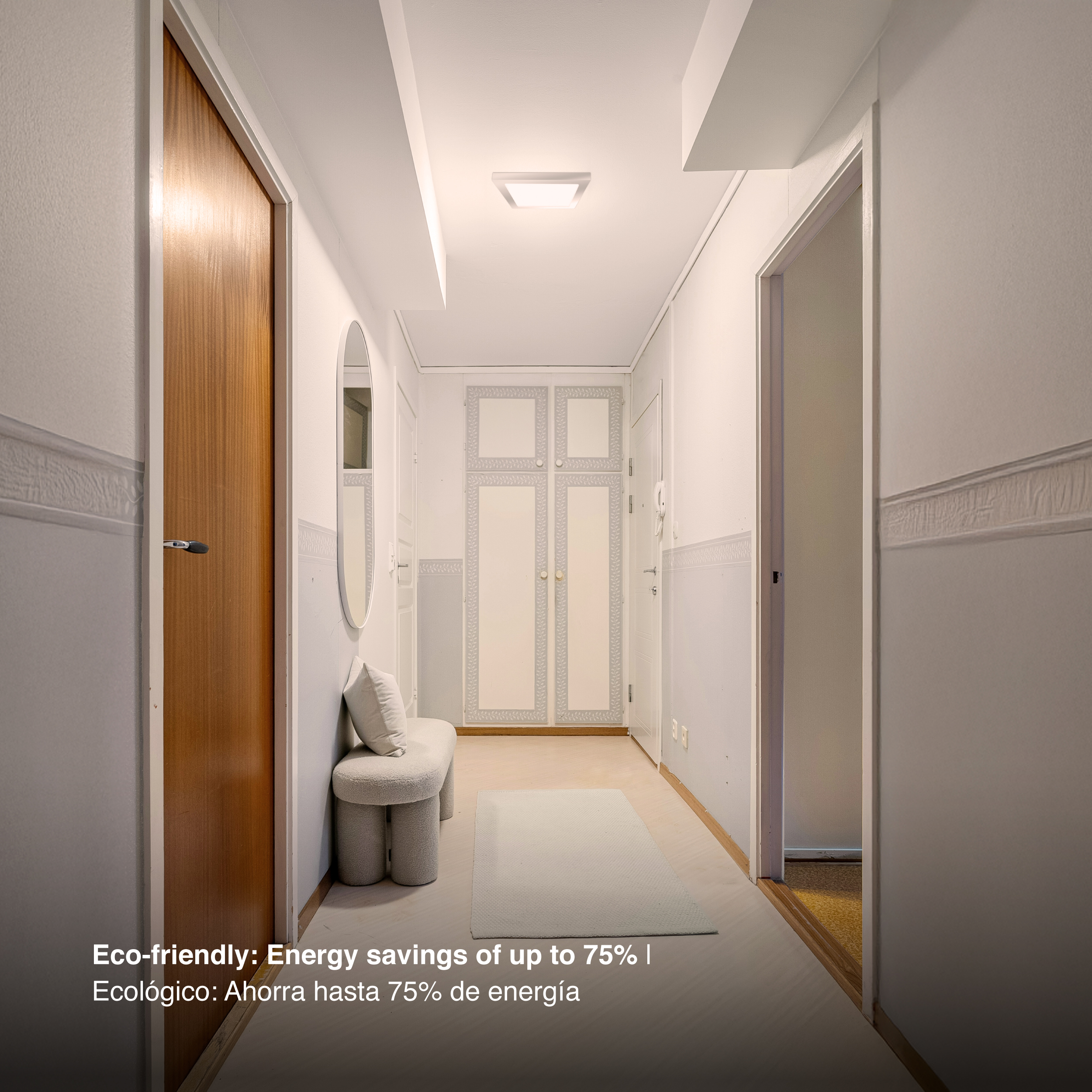 Plafón LED cuadrado níquel de 21,3x21,3cm 18W 1230lm Cálido, aplicar