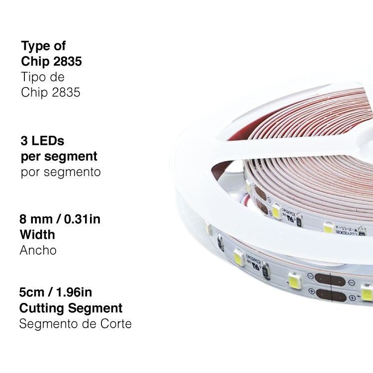 Tira LED SMD2835, 12V 12W/m, Blanco Frío 1080 lm/m, 60 LEDs/m, 5m