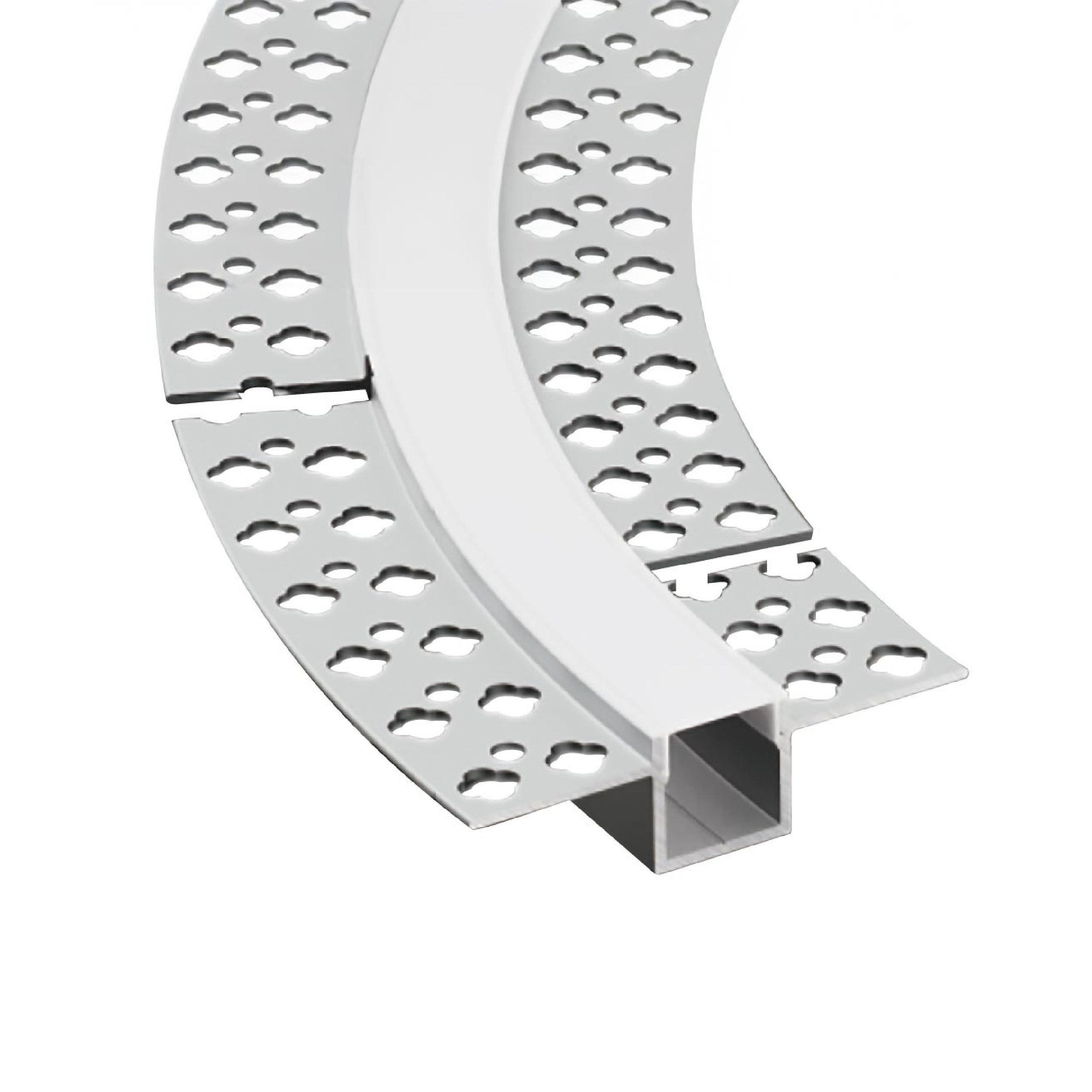 Perfil de Aluminio Flexible con Alas de Embutir 56x15mm Anodizado, Cover Opal Blanco x2m