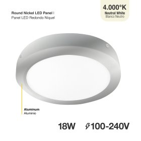 Plafón LED redondo níquel de 22cm, 18W 1230lm Neutro, de aplicar