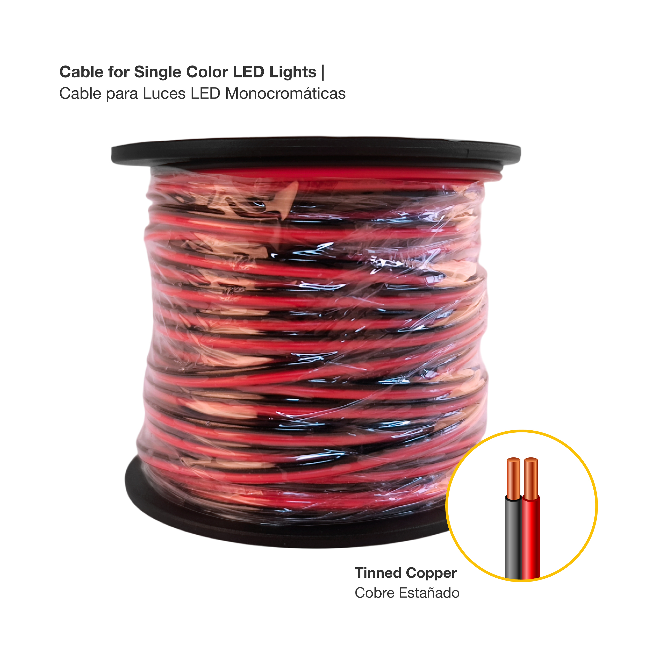 Cable de 24 AWG para LED Monocromático, 0.5mm, 48V Máx x10m