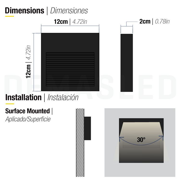 Aplique LED Exterior de Pared Cuadrado 6W IP65 12×12cm Negro 220V Blanco Neutro