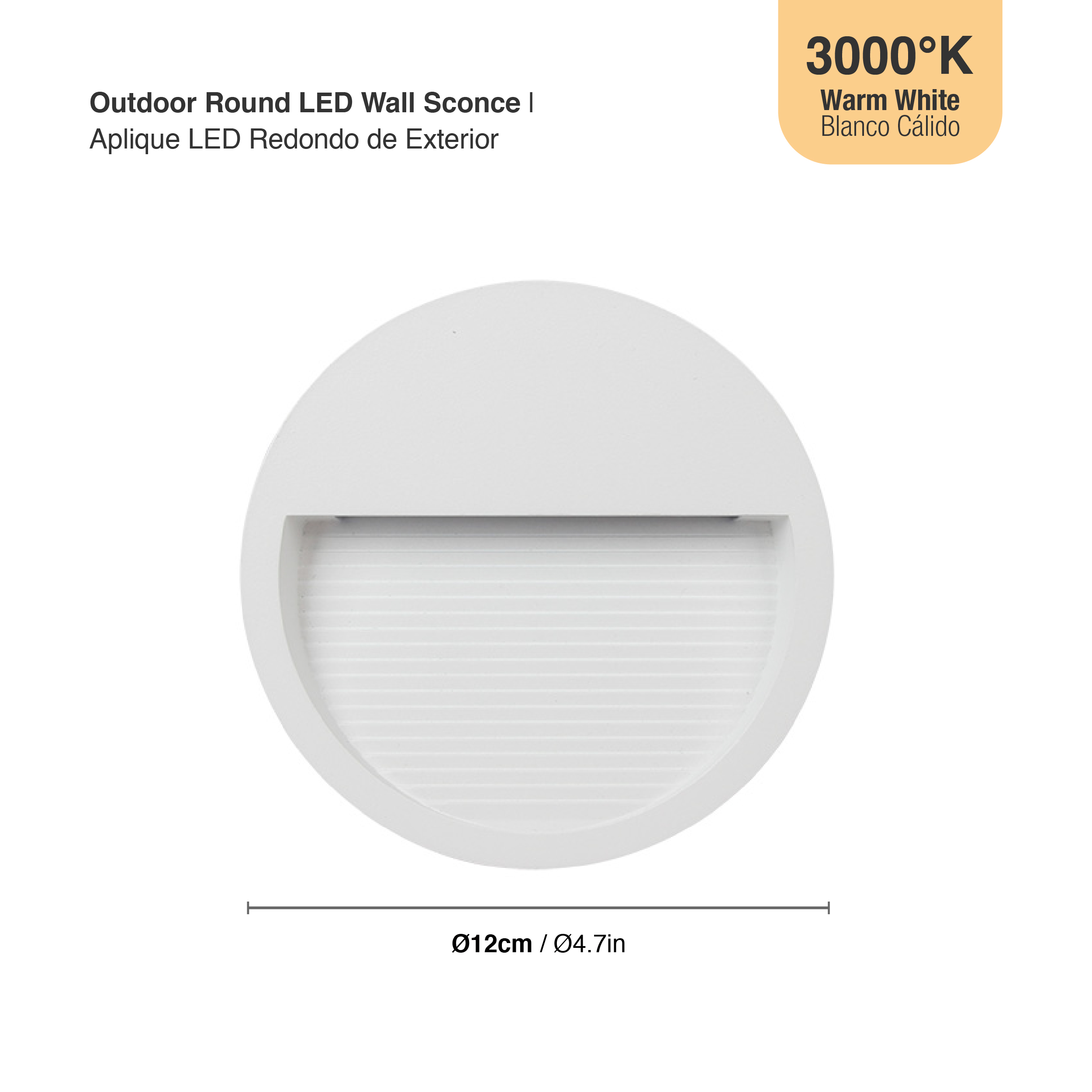 Aplique LED Exterior de Pared Redondo 12cm 6W IP65 Blanco Cálido 220V Blanco