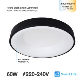 Panel LED Smart Redondo Negro Ø60x9cm 60W 270mA CCT, de Aplicar