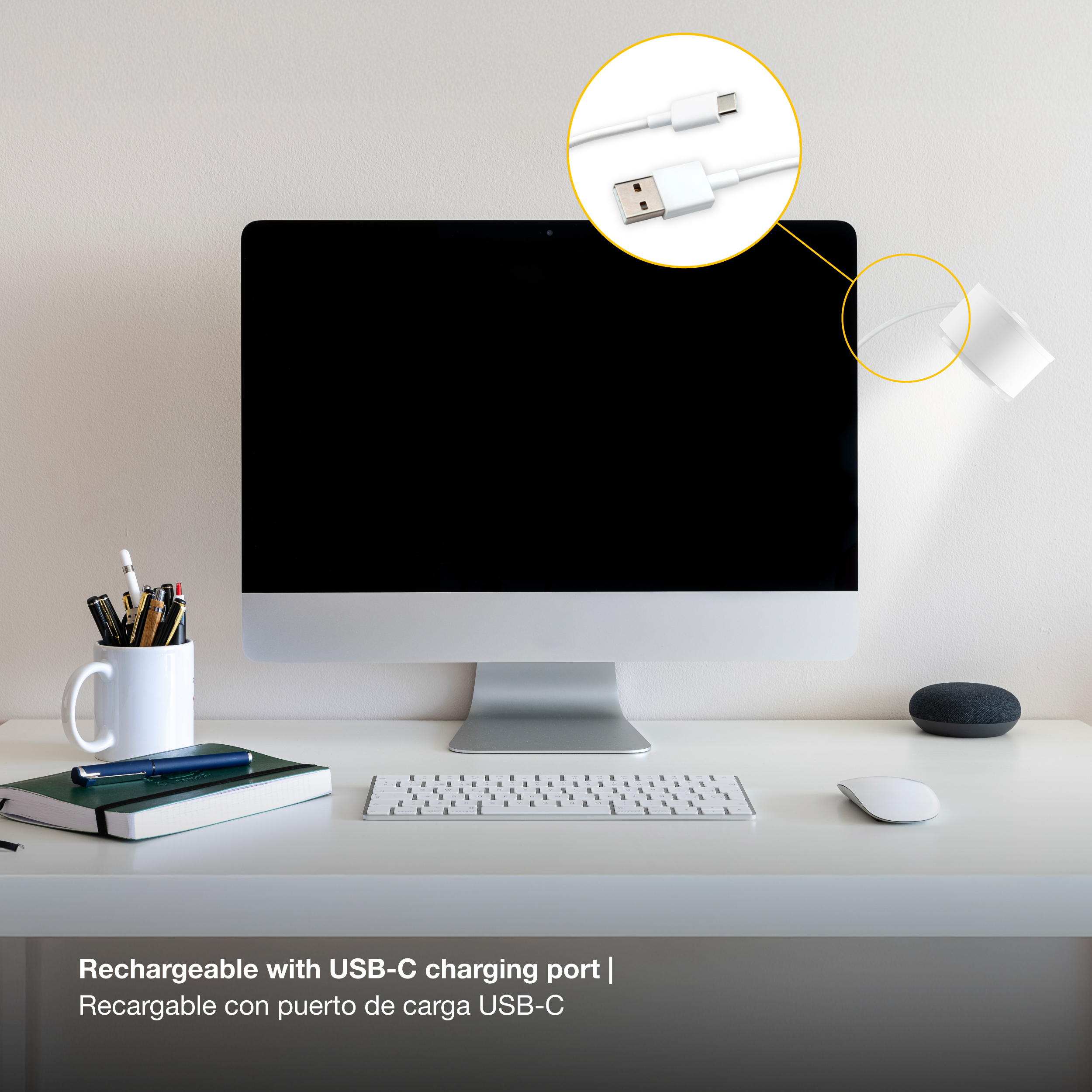 Lámpara Velador Magnético Blanco 3W CCT Batería Recargable 1200mAh