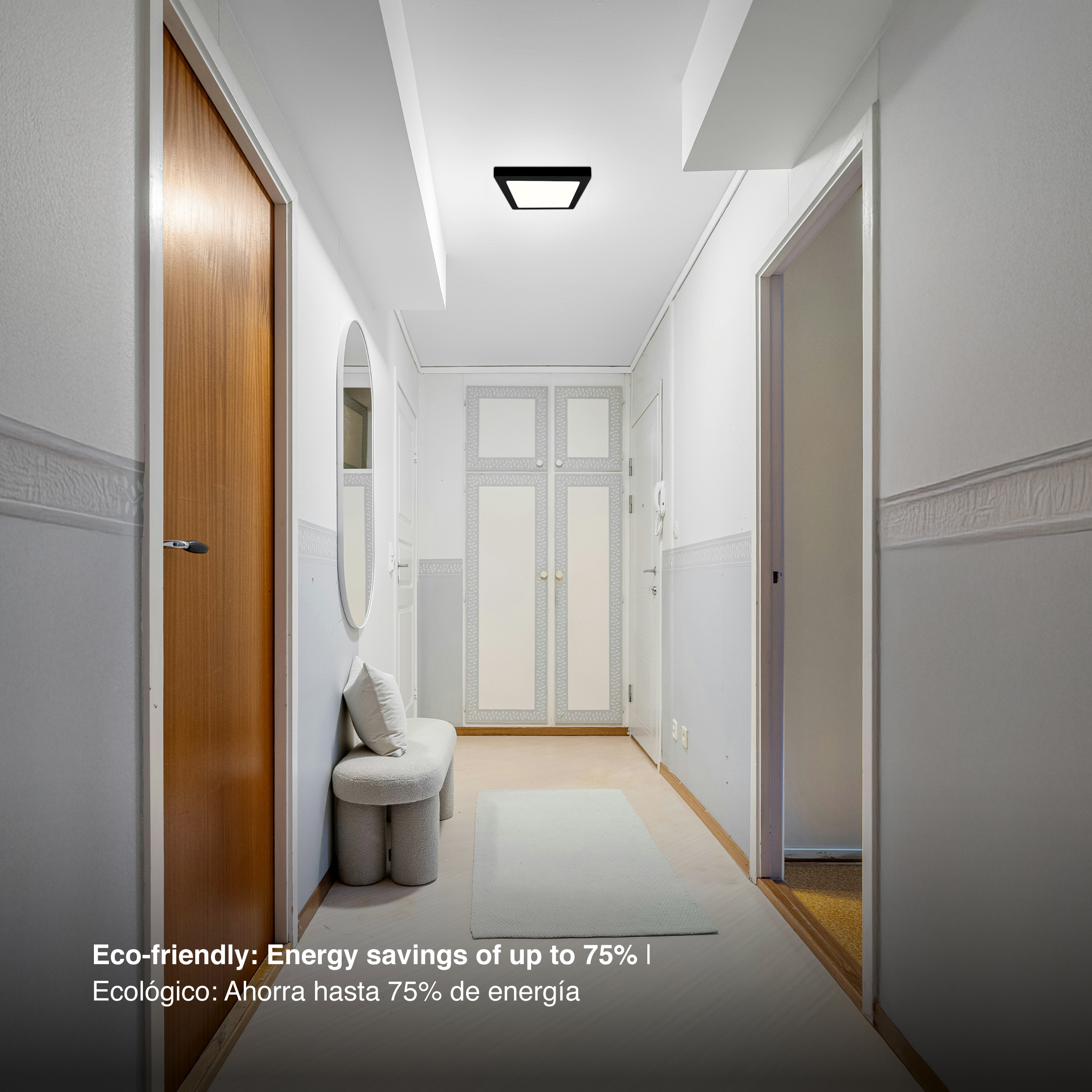 Plafón LED cuadrado negro de 21,3x21,3cm 18W 1230lm Neutro, de aplicar