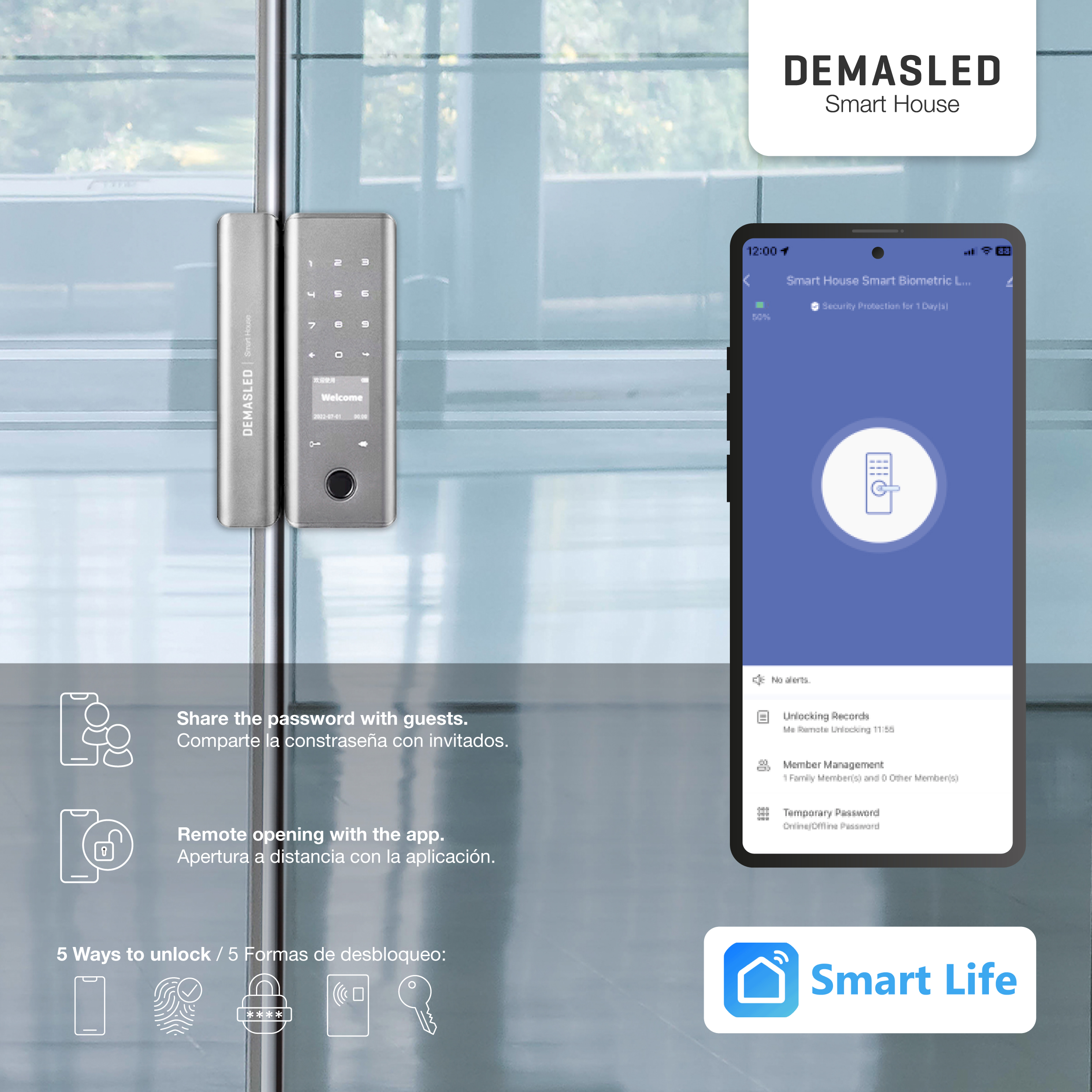 Mini Cerradura para Blindex Biométrica Smart WiFi