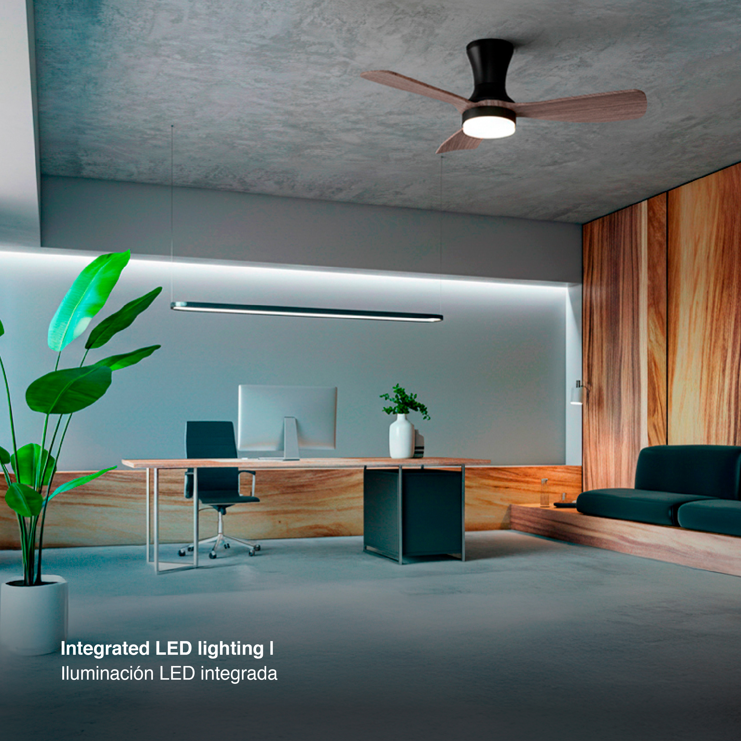 Ventilador de Techo con Luz LED CCT 920x265mm Negro Madera 22W con Control Remoto AC100-240V IP20