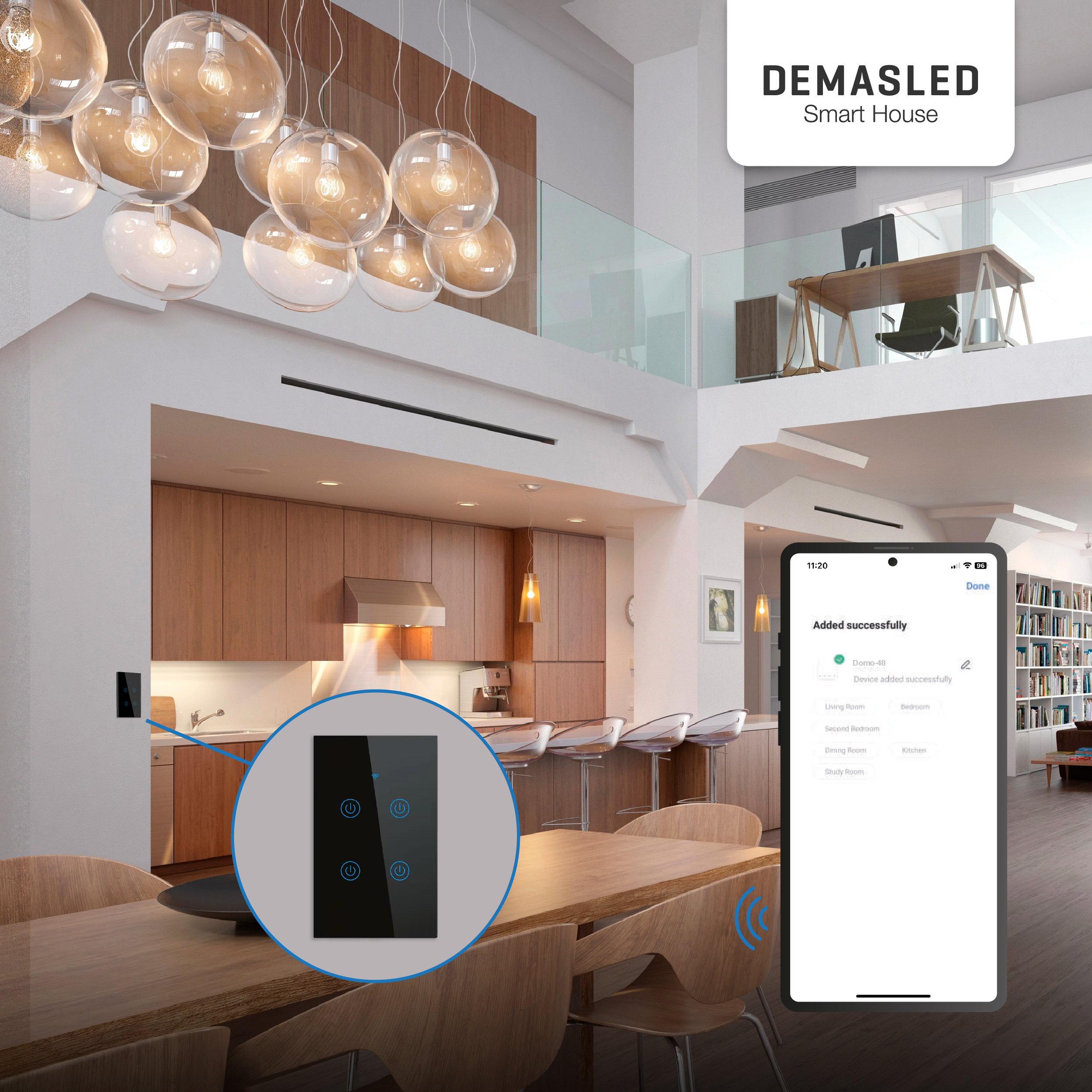 Tecla Smart de Pared Táctil 4 Canales 600W Negro