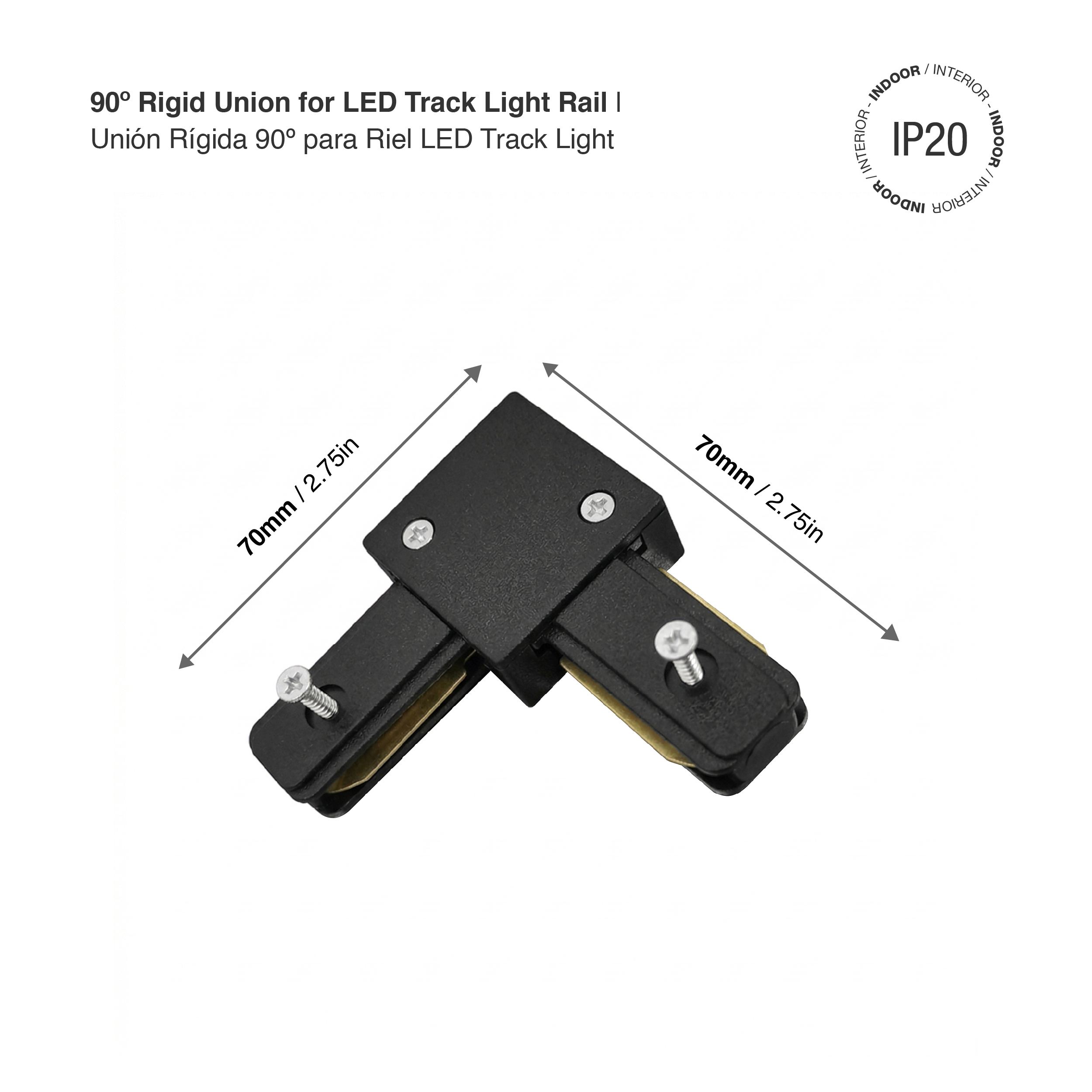 Unión Rígida 90º para Riel LED Track Light Color Negro