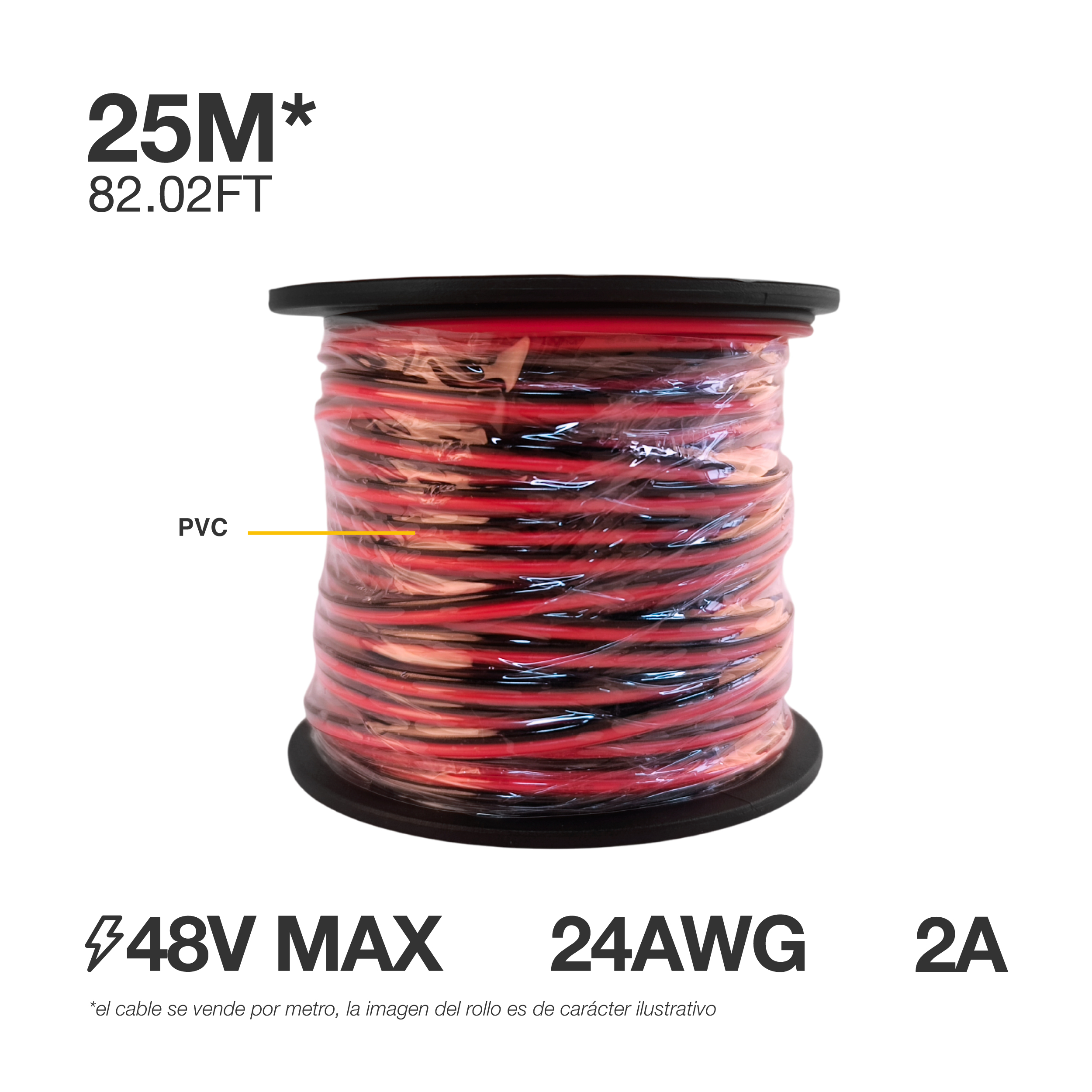 Cable de 24 AWG para LED Monocromático, 0.5mm, 48V Máx x25m