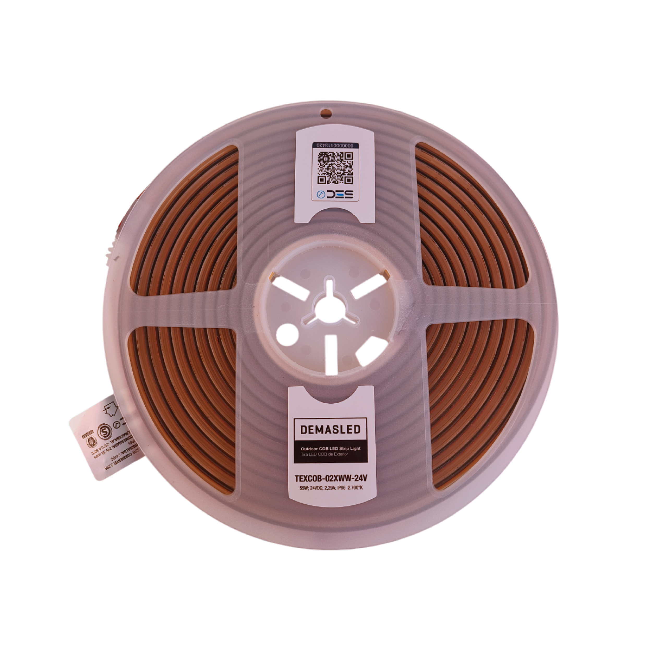 Tira LED COB 24V 11W/m Blanco Cálido 1100lm/m 480 LEDs/m 11mm IP68, 5m