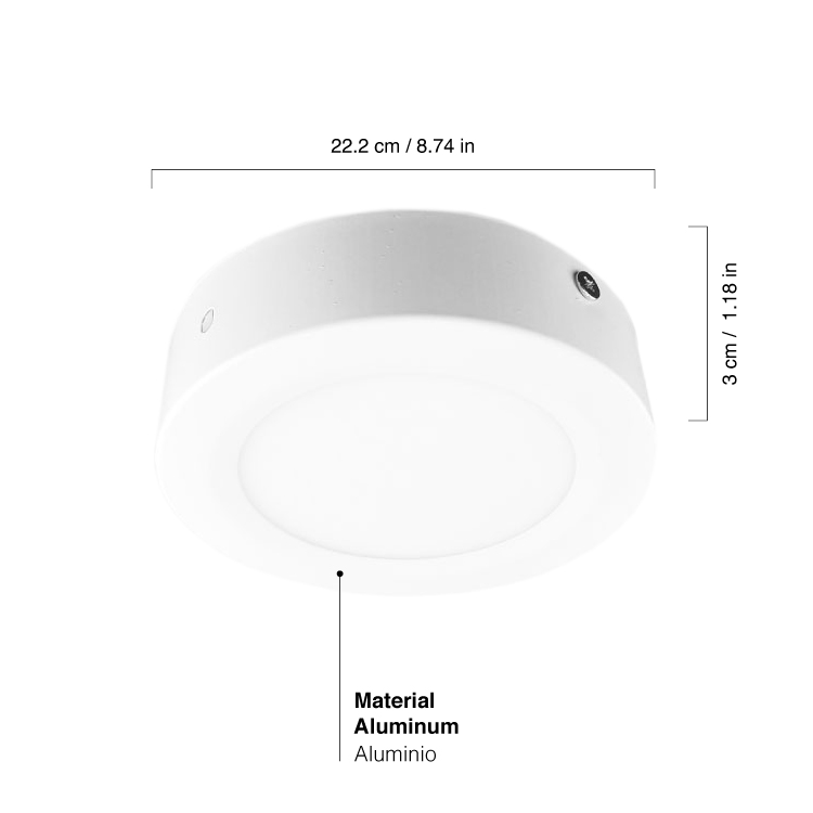 Plafón LED redondo blanco de 22.2cm, 18W 1230lm Frío, de aplicar