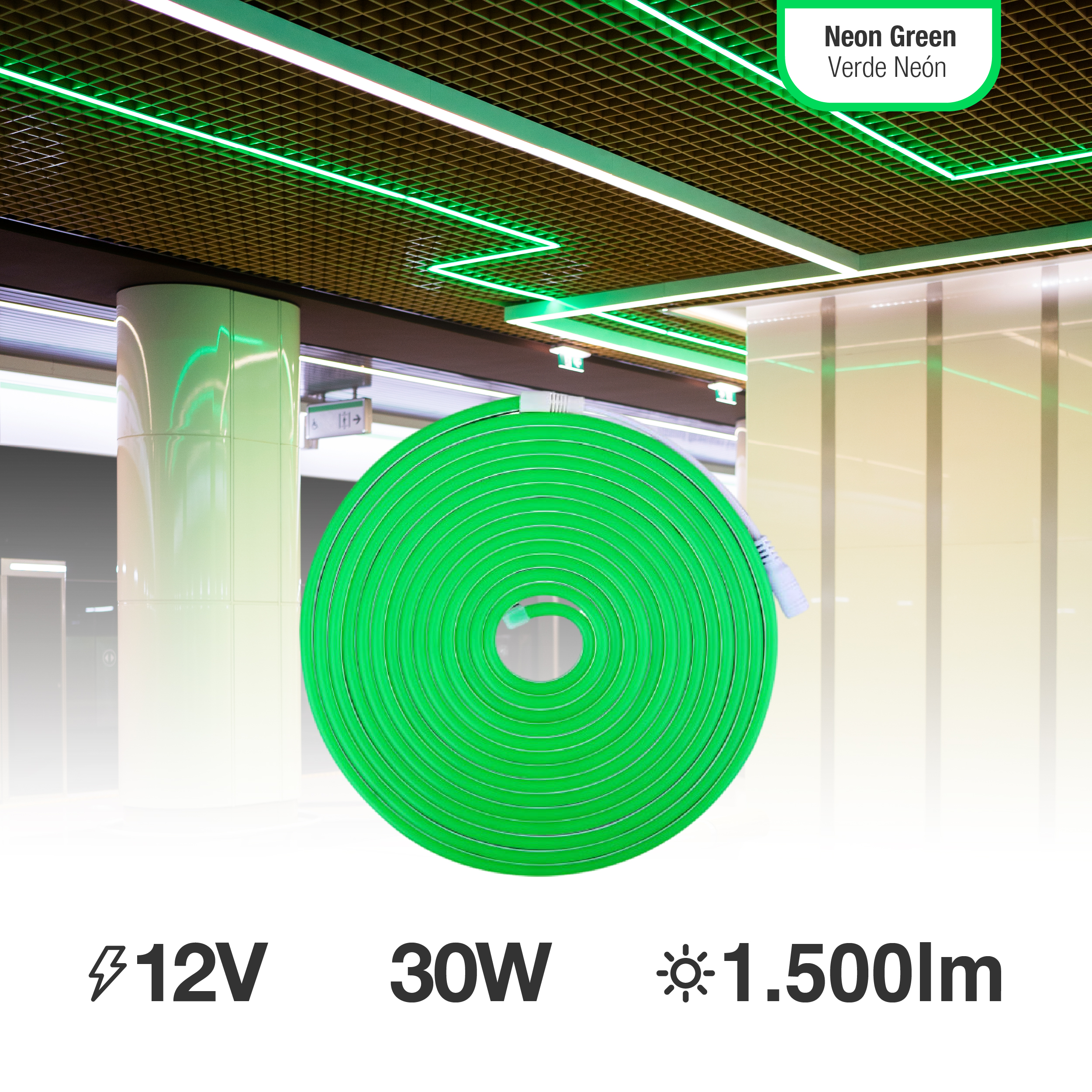 Tira LED de Neón SMD2835 IP67 12V 6W/m Verde 120 LED/m 5m