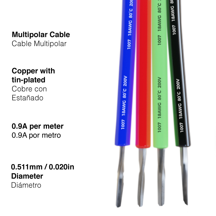 Cable 4 polos de 0.5mm RGB  - 4x0.5mm (24AWG) - x1m ,48V Máx.