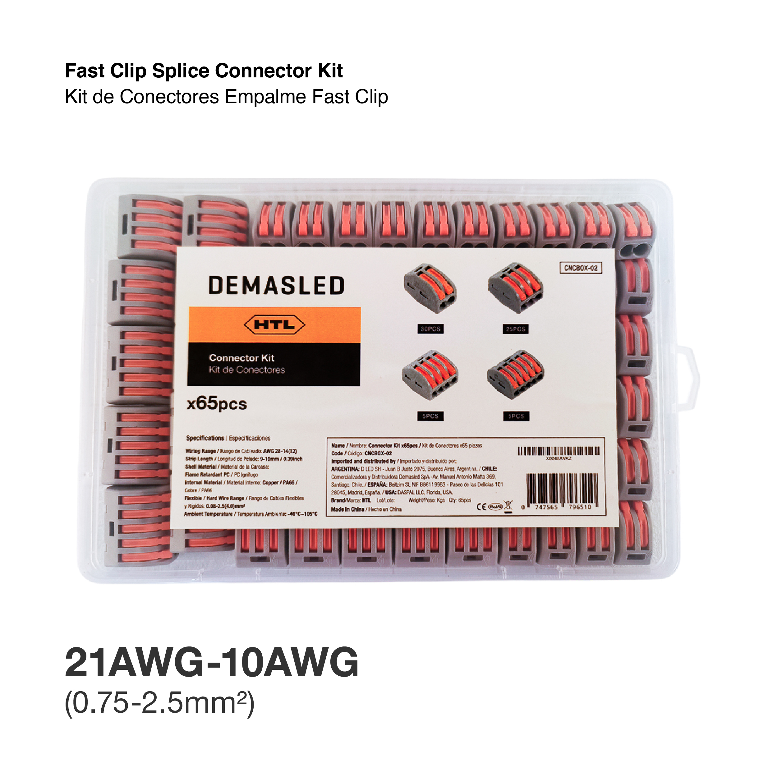 Kit de Conectores Empalme Fast Clip 2, 3, 4 y 5 Polos x65 piezas