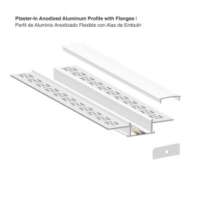 Perfil de Aluminio de Embutir 61x14mm Anodizado, Cover Opal Blanco x2,5m
