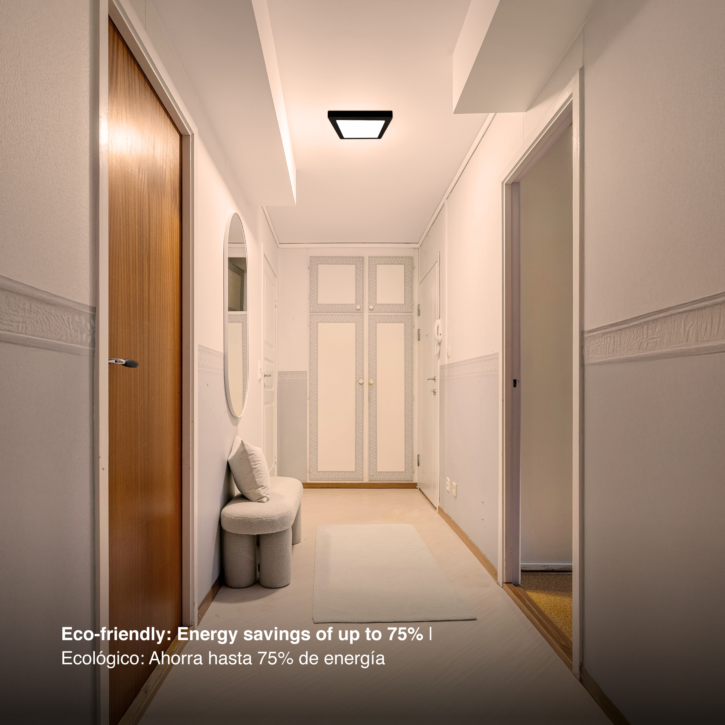 Plafón LED cuadrado negro de 21,3x21,3cm 18W 1230lm Cálido, de aplicar