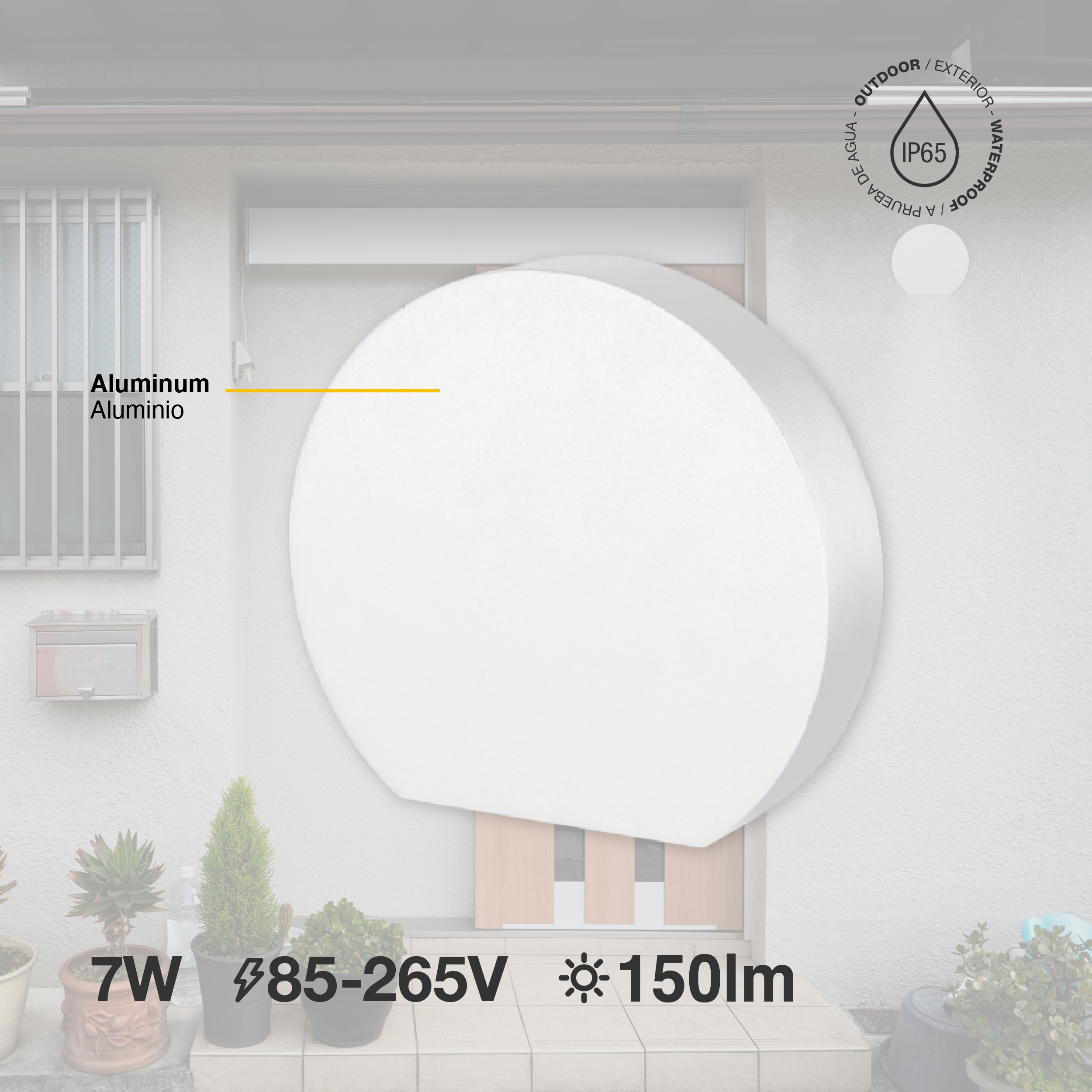 Aplique LED Exterior de Pared Semicircular 7W IP65 Blanco 15cm 220V Blanco Neutro