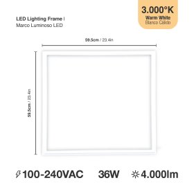 Marco Luminoso LED de 60x60cm 36W 4.000lm blanco Cálido 3000K