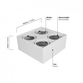 Luminaria BOX de Aplicar Blanco de 30x30x14cm, para 4 Lámparas AR111