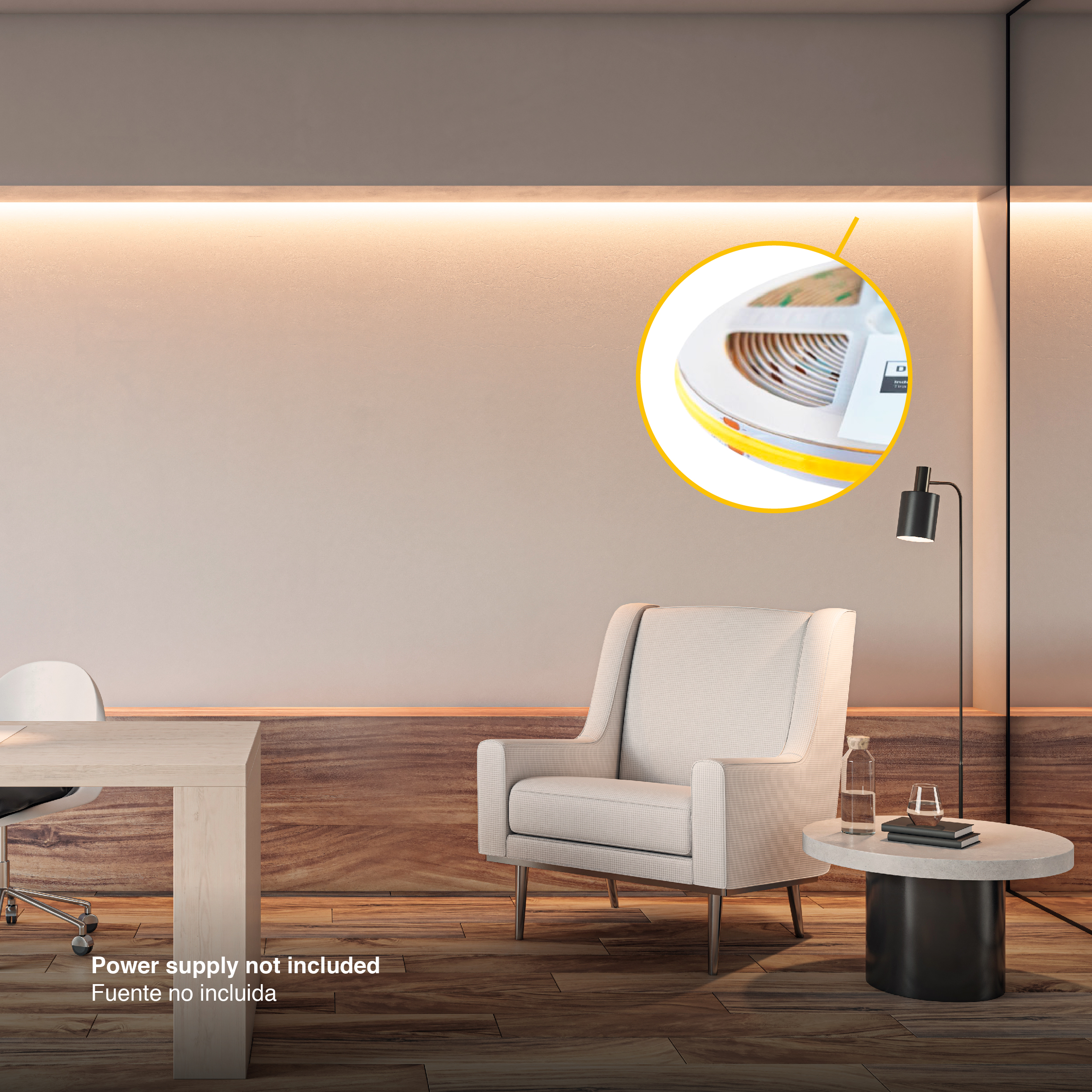 Tira LED COB 24V 11W/m, Blanco Cálido 1000lm/m 480LEDs/m, 8mm, 5m