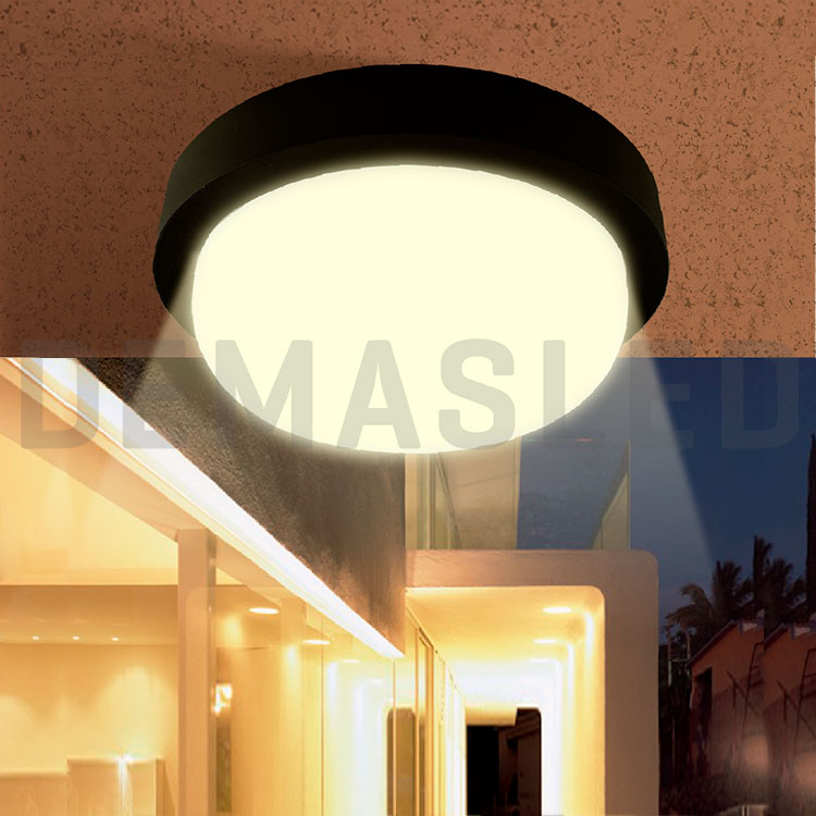 Aplique LED Exterior de Pared Redondo 12W IP65 Negro 18cm 220V Blanco Neutro