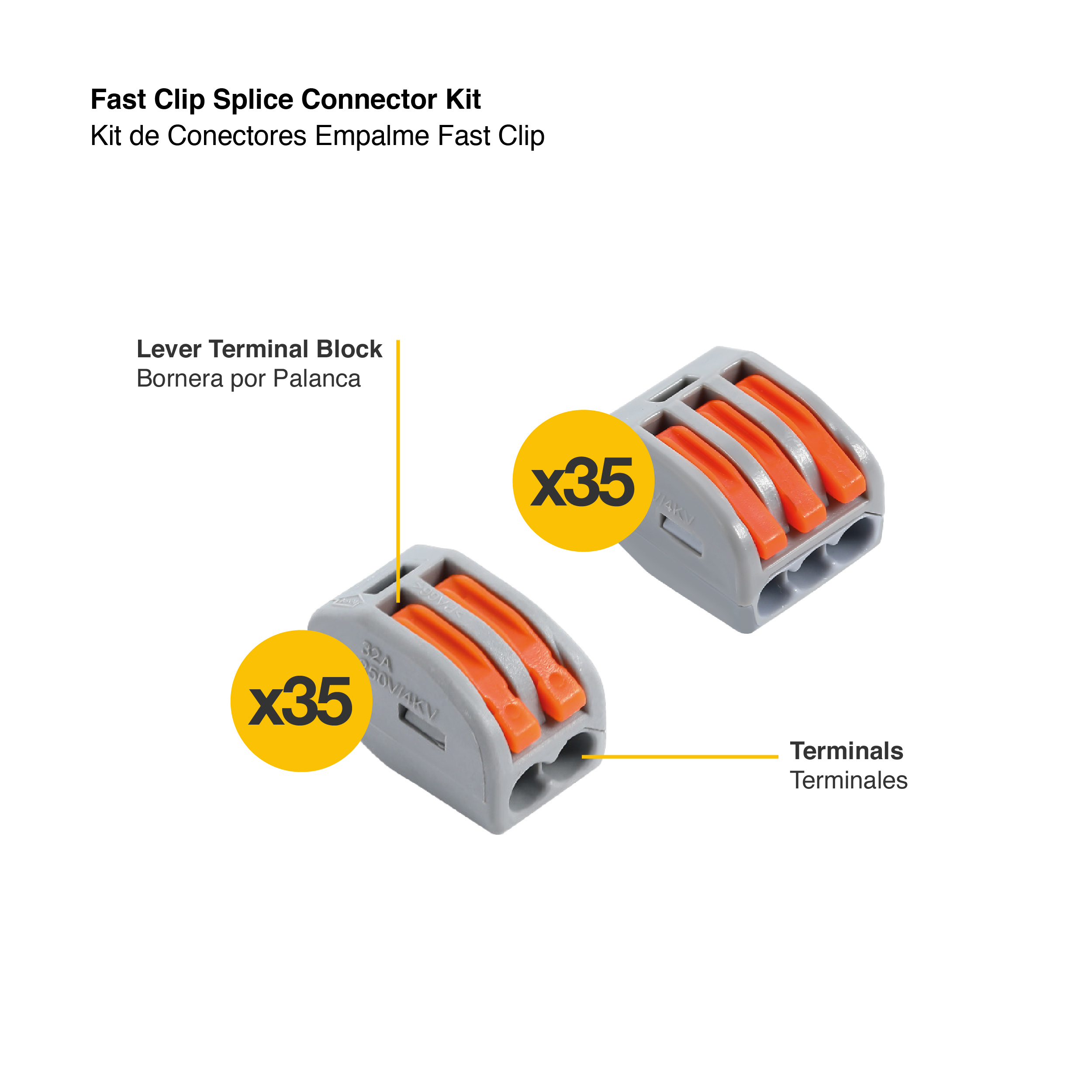 Kit de Conectores Empalme Fast Clip 2 y 3 Polos x70 piezas