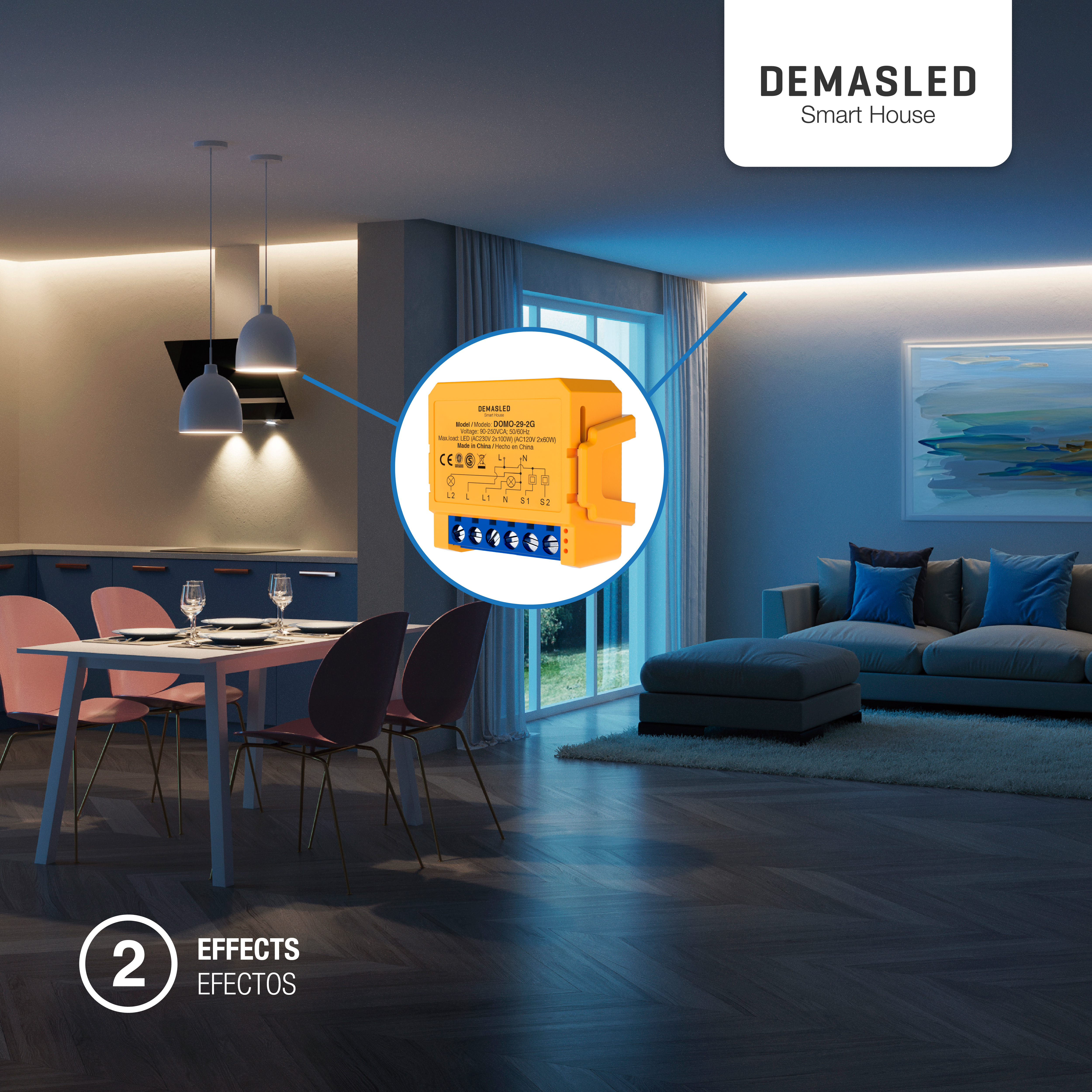 Dimmer Switch WiFi 2 Salidas AC100-240V IP20